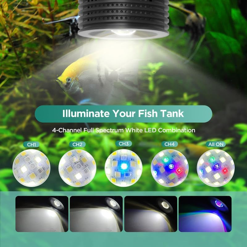 LED Aquarium Light, Planted Tank Light 4 Channels Remote Control 6500K Aquarium LED Lamp for Freshwater Fish Tank Refugium with Gooseneck (A20 Freshwater)
